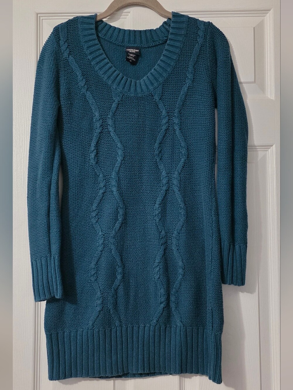 Canyon River Blues Teal Cable Knit V-Neck Sweater Tunic